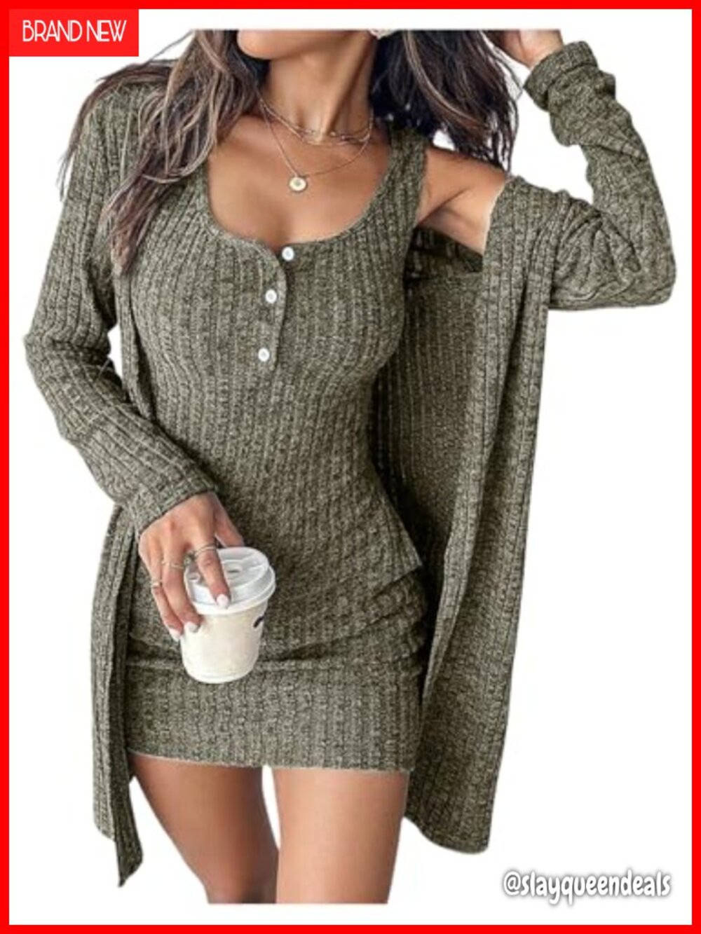 Women 2 Piece Sweater Dress Set Cardigan Tank Mini Dress Fall Outfit